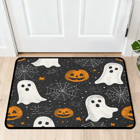 CURLYOOT Halloween Indoor Doormat, Non-Slip Absorbent Door Mat 24" x 16", Ghost Web Entrance Floor Mat Washable Entry Doormats for Entryway Front Back Door