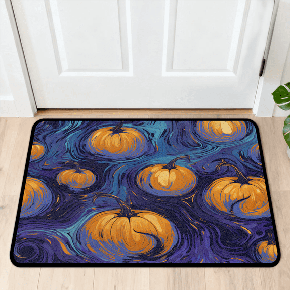CURLYOOT Halloween Pumpkin Front Door Mat, Washable Non-Slip Abstract Door Mat, Indoor Outdoor Floor Mats Absorbent Welcome Doormat for Entrance 20" x 30"