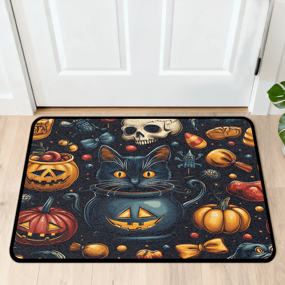 CURLYOOT Halloween Spooky Indoor Doormat, Non-Slip Absorbent Door Mat 24" x 16", Magic Pumpkin Entrance Floor Mat Washable Entry Doormats for Entryway Front Back Door