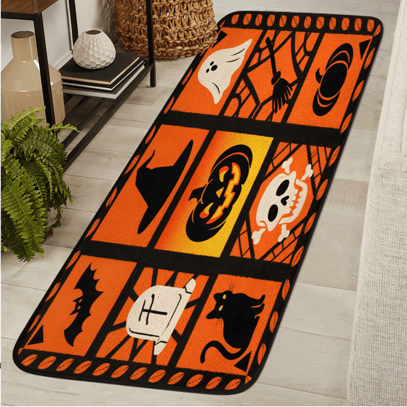 CURLYOOT Halloween Theme Runner Rug 2'x6' Washable Kitchen Runner Rug Indoor Non Slip Laundry Rugs Floor Carpet for Hallway Kitchen Entryway Bedroom Living Room