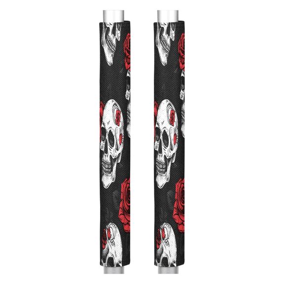 CURLYOOT Halloweenskull Refrigerator Door Handle Covers Set of 2, Rose Flower Gothic Skeleton Kitchen Appliance Handle Covers for Dishwasher Microwave Oven, Washable Fridge Door Cloth Protector