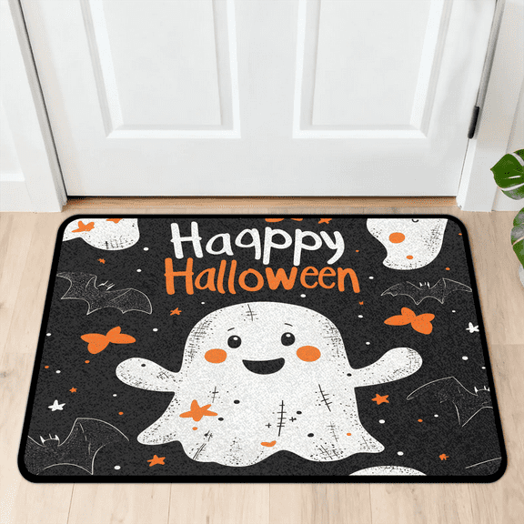CURLYOOT Happy Halloween Ghost Front Door Mat, Washable Non-Slip Door Mat, Indoor Outdoor Floor Mats Absorbent Welcome Doormat for Entrance 20" x 30"