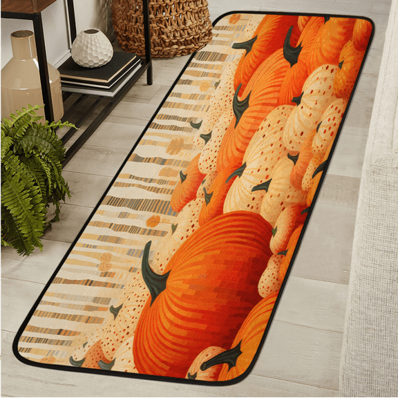 CURLYOOT Harvest Pumpkins Runner Rug 2'x6' Washable Kitchen Runner Rug Indoor Non Slip Laundry Rugs Fall Farmhouse Floor Carpet for Hallway Kitchen Entryway Bedroom Living Room