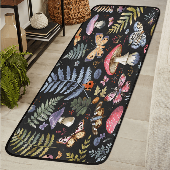 CURLYOOT Herbs Mushroom Plants Runner Rug 2'x6' Washable Kitchen Runner Rug Indoor Non Slip Laundry Rugs Floor Carpet for Hallway Kitchen Entryway Bedroom Living Room