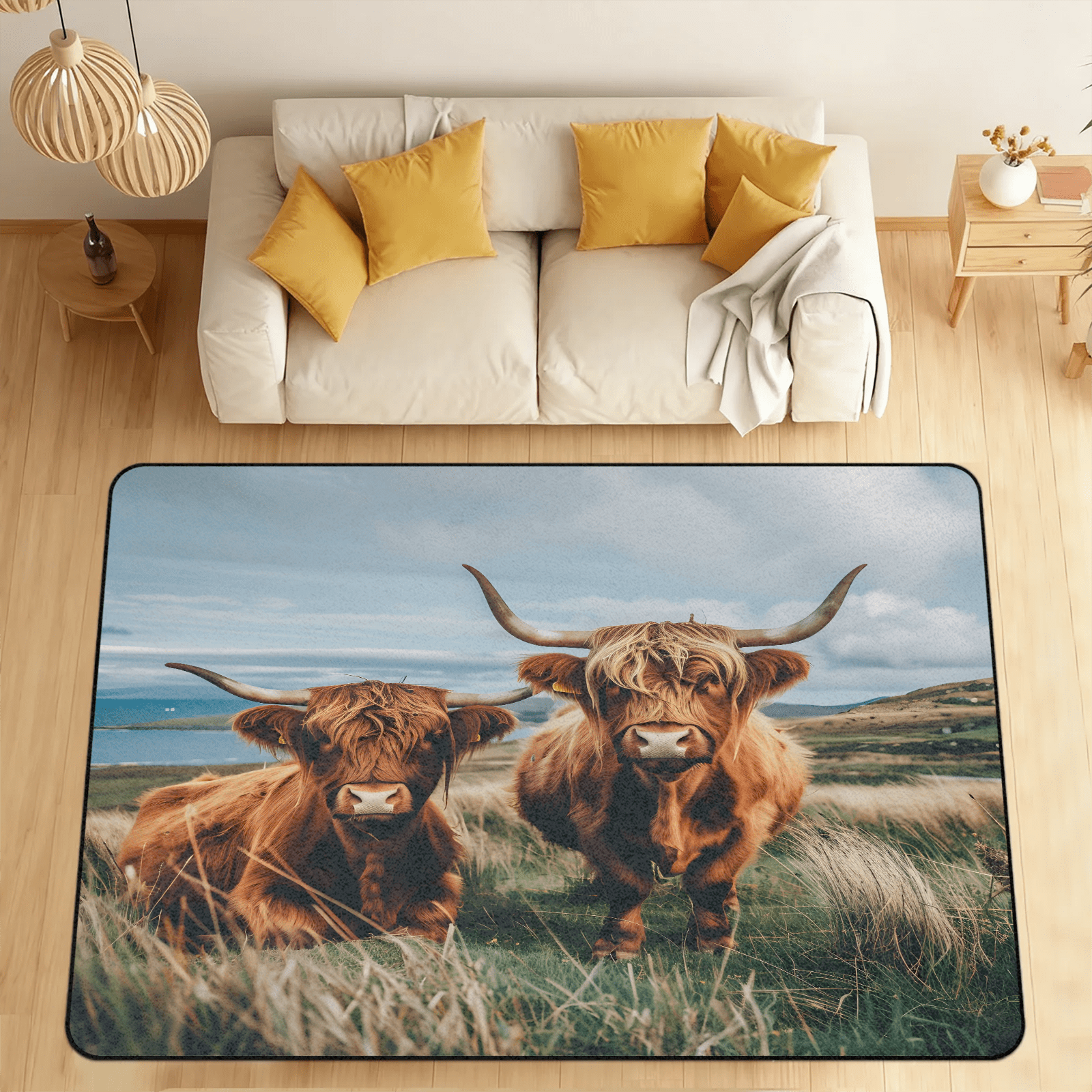 Branded Cattle Rug CURLYOOT Highland Cow Cattle Area Rugs 5'x7' Washable Rug Large Living ...