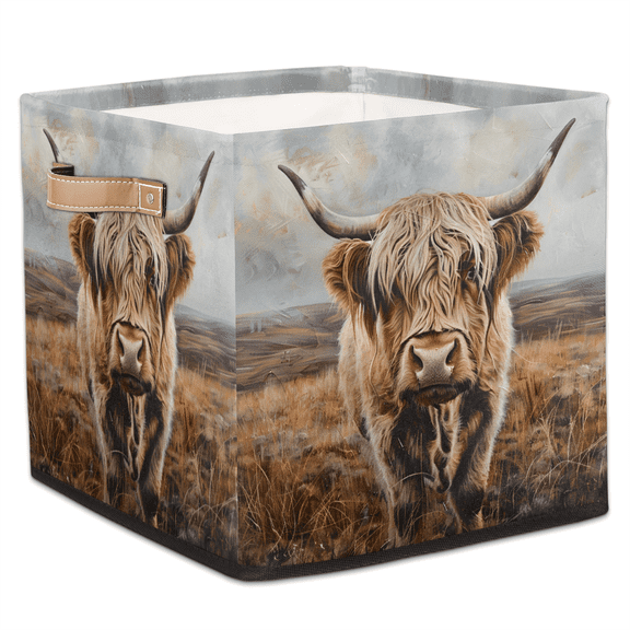 CURLYOOT Highland Cow Cube Storage Bin, 13 x 13 x 13 Storage Cube Bins for Organizing, Funny Cow Fabric Foldable Closet Baskets with Handles for Closet, Shelves, Clothes