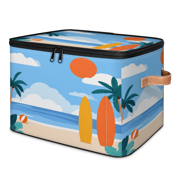 CURLYOOT Holiday Seaside Scenery Storage Bins with Lid, Decorative Fabric Closet Boxes with Lids, Foldable Storage Baskets Shelves Container Organizers for Bedroom, Living Room, Dorm