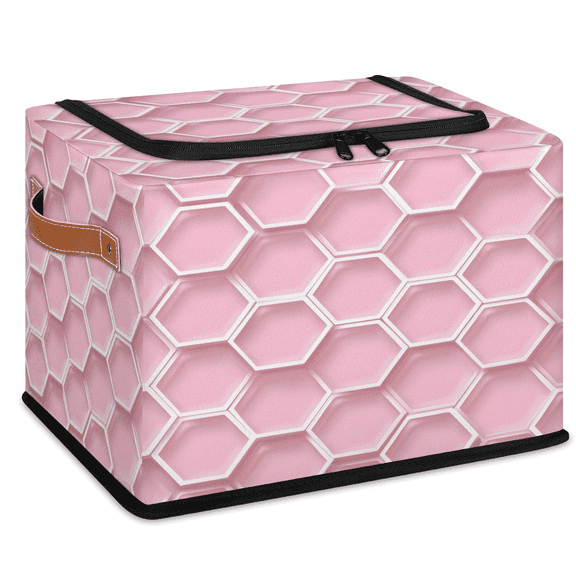 CURLYOOT Honeycomb Shape Storage Bin with Zipper Lid, Foldable Clothes Organizer Abstract Lidded Storage Baskets, Rectangular Box Closet Shelf Organizer for Living Room Bedroom Home