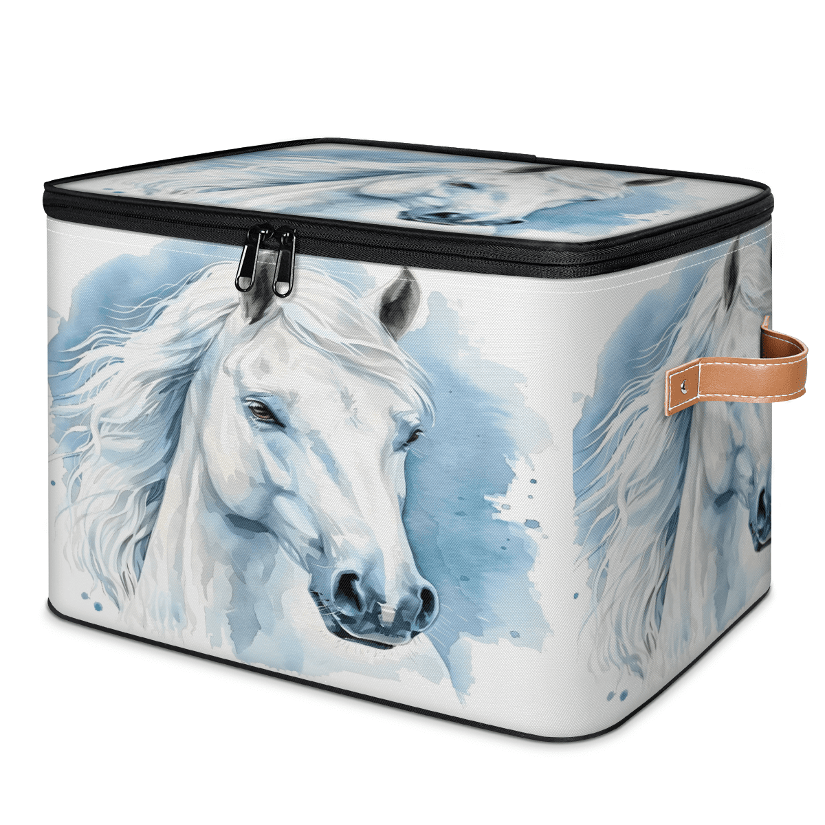 CURLYOOT Horse Fabric Storage Bins with Lids, Horse Animal Foldable Storage Boxes Washable Storage Cube, Closet Bedroom Home Organizer Containers with PU Leather Handles