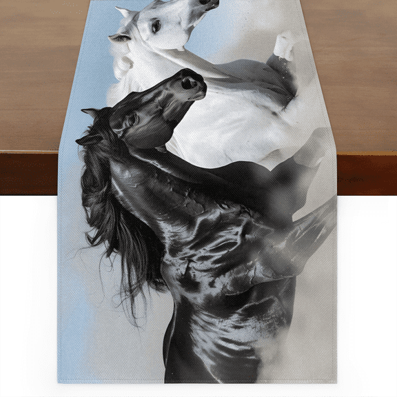 CURLYOOT Horse Linen Table Runner 60 Inches Long Kitchen Dining Table Farmhouse Decoration for Home Party Decor 13x60 Inch