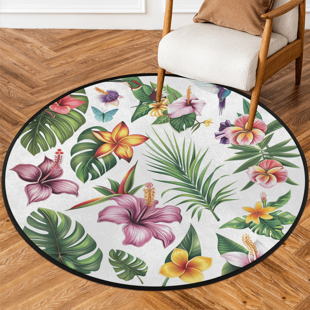 Round Hummingbird Rug CURLYOOT Hummingbird 5.2ft Round Rug for Living Room, Large Washable ...