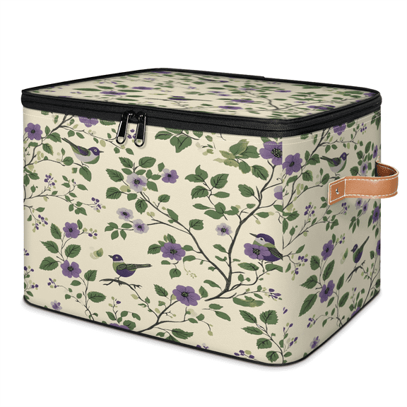 CURLYOOT Hummingbird Floral Storage Bins with Lid, Decorative Fabric Storage Boxes, Foldable Closet Shelf Organizer Baskets for Bedroom, Living Room, Home