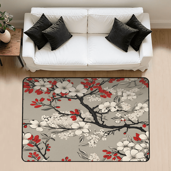 CURLYOOT Japanese Cherry Area Rug 3x5 Ft Rugs for Entryway Entrance Kitchen, Washable Non Slip Indoor Floor Carpet for Bedroom Living Room
