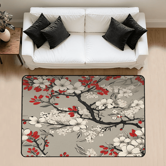 CURLYOOT Japanese Cherry Rug for Living Room Bedroom, 4x6 Ft Washable Area Rug, Non Slip Rugs for Entryway, Large Carpet for Indoor Dining Room