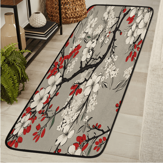 CURLYOOT Japanese Cherry Runner Rug 2'x6' Washable Kitchen Runner Rug Indoor Non Slip Laundry Rugs Floor Carpet for Hallway Kitchen Entryway Bedroom Living Room