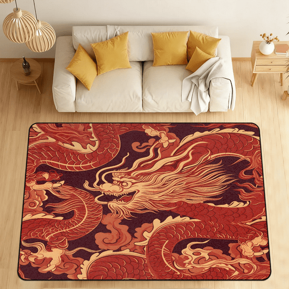 CURLYOOT Japanese Dragon Area Rugs 5'x7' Washable Rug Large Living Room Rug Non Slip Indoor Floor Carpet for Dining Room Bedroom Home