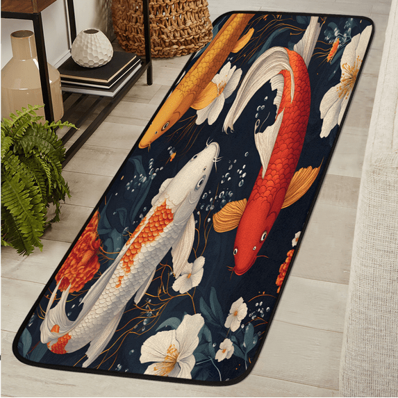 CURLYOOT Japanese Fish Runner Rug 2'x6' Washable Kitchen Runner Rug Indoor Non Slip Laundry Rugs Marine Animals Floor Carpet for Hallway Kitchen Entryway Bedroom Living Room
