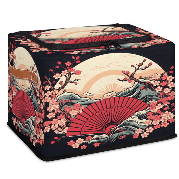 CURLYOOT Japanese Flower Storage Bin with Zipper Lid, Foldable Clothes Organizer Lidded Storage Baskets, Rectangular Box Closet Shelf Container Organizer for Home Dorm
