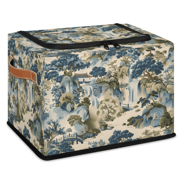 CURLYOOT Japanese Print Traditional Storage Bin With Zipper Lid, Foldable Clothes Organizer Lidded Storage Baskets, Rectangular Box Closet Shelf Container Organizer for Home Dorm