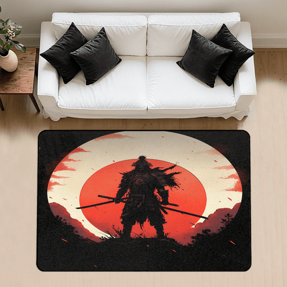 CURLYOOT Japanese Samurai Rug for Living Room Bedroom, 4x6 Ft Washable Area Rug, Non Slip Rugs for Entryway, Large Carpet for Indoor Dining Room