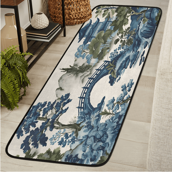 CURLYOOT Japanese Style Bridge Runner Rug 2'x6' Washable Kitchen Runner Rug Indoor Non Slip Laundry Rugs Floor Carpet for Hallway Kitchen Entryway Bedroom Living Room