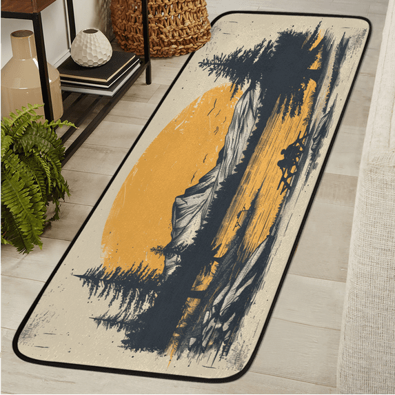 CURLYOOT Japanese Style Mountains and Lake Runner Rug 2'x6' Washable Kitchen Runner Rug Indoor Non Slip Laundry Rugs Floor Carpet for Hallway Kitchen Entryway Bedroom Living Room