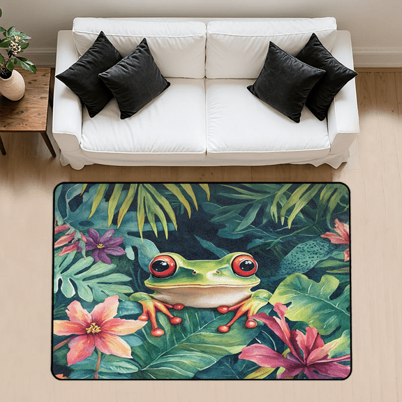 CURLYOOT Jungle Animal Red Eyed Tree Frog Area Rug 3x5 Ft Rugs for Entryway Entrance Kitchen, Washable Non Slip Indoor Floor Carpet for Bedroom Living Room