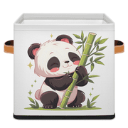CURLYOOT Kawaii Panda Cube Storage Bin, 11 Inch Storage Cube Fabric Bin for Shelves, Foldable Clothes Organizer Baskets with Leather Handle for Closet Home
