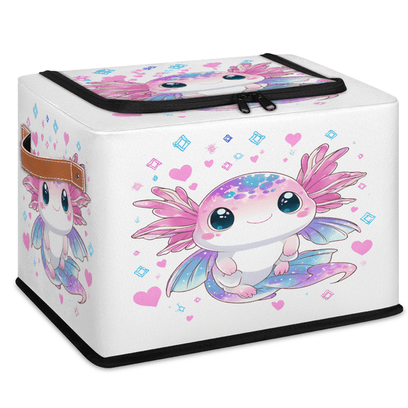CURLYOOT Kawaii Pink Salamanders Storage Bin with Zipper Lid, Foldable Clothes Organizer Lidded Storage Baskets, Rectangular Box Closet Shelf Organizer for Living Room Bedroom Home