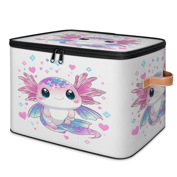 CURLYOOT Kawaii Pink Salamanders Storage Bins with Lid, Decorative Fabric Closet Boxes with Lids, Foldable Storage Baskets Shelves Container Organizers for Bedroom, Living Room, Dorm