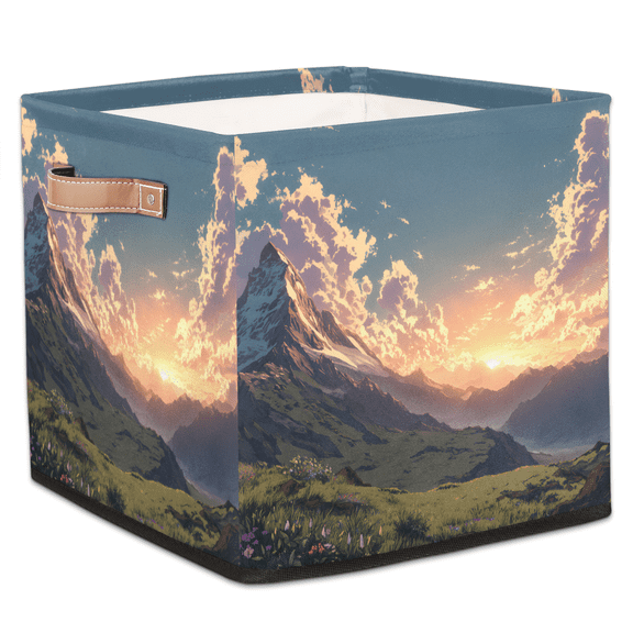 CURLYOOT Landscape Hills Cube Storage Bin, 13 x 13 x 13 Storage Cube Bins for Organizing, Mountain Fabric Foldable Closet Baskets with Handles for Closet, Shelves, Clothes