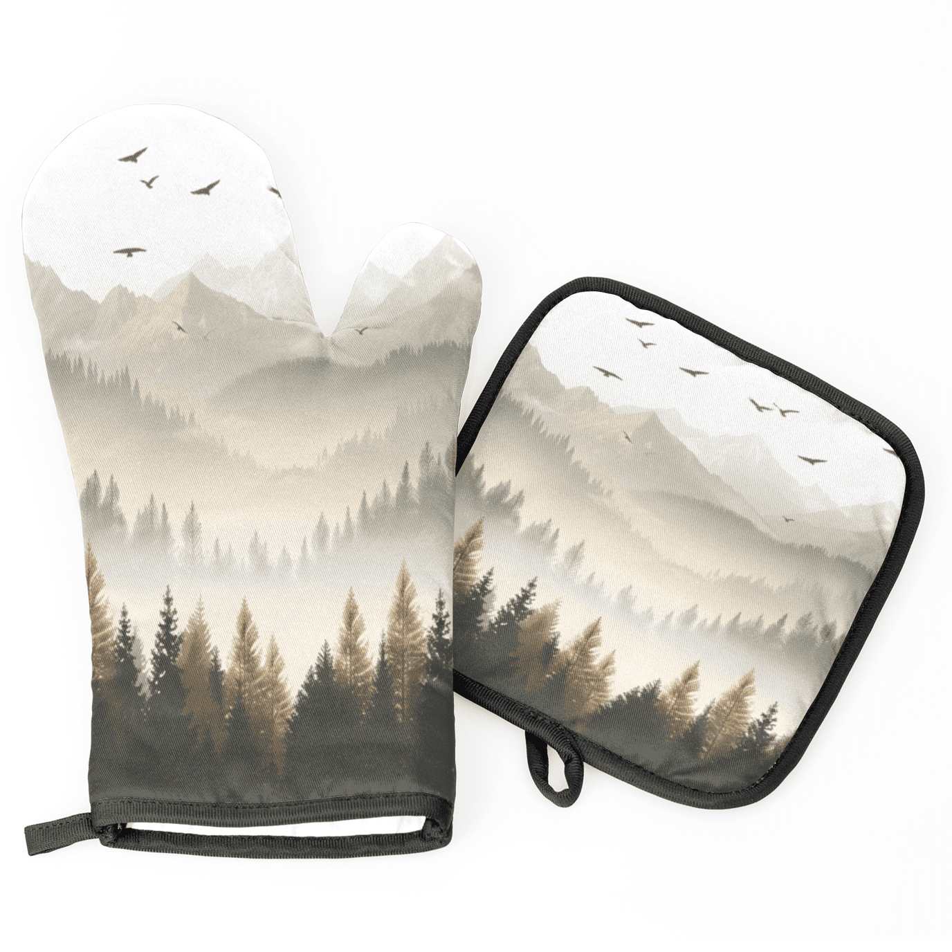 CURLYOOT Landscape Misty Forest Oven Mitts and Pot Holders Sets of 2, Non-Slip Washable Hot Pads and Oven Gloves for Kitchen Cooking Baking