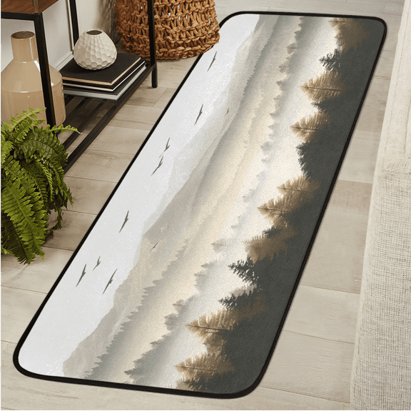 CURLYOOT Landscape Misty Forest Runner Rug 2'x6' Washable Kitchen Runner Rug Indoor Non Slip Laundry Rugs Floor Carpet for Hallway Kitchen Entryway Bedroom Living Room