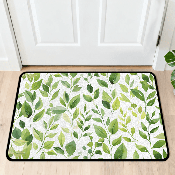 CURLYOOT Leaves Green Spring Summer Indoor Doormat, Non-Slip Absorbent Door Mat 24" x 16", Entrance Floor Mat Washable Entry Doormats for Entryway Front Back Door