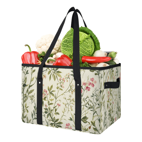 CURLYOOT Leaves Retro Wild Plant Reusable Grocery Bag, Large Foldable Grocery Totes Shopping Bag for Groceries, Shopping Bags with Handles for Kitchen Trunk Picnic