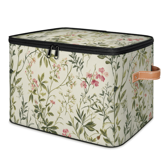 CURLYOOT Leaves Retro Wild Plant Storage Bins with Lid, Decorative Fabric Storage Boxes, Foldable Closet Shelf Organizer Baskets for Bedroom, Living Room, Home