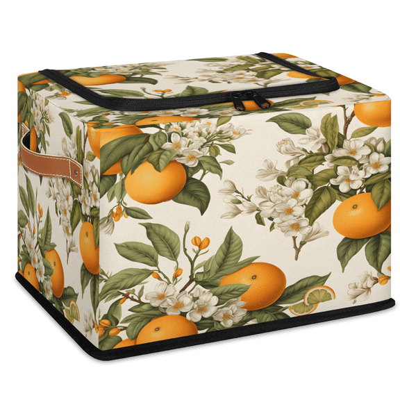 CURLYOOT Lemon Printed Storage Bin with Zipper Lid, Foldable Clothes Organizer Lidded Storage Baskets, Rectangular Box Closet Shelf Container Organizer for Home Dorm