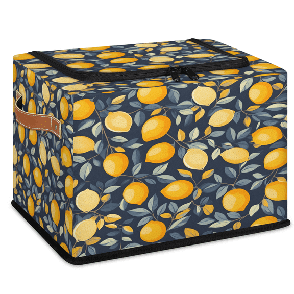 CURLYOOT Lemon Storage Bin with Zipper Lid Foldable Storage Basket Box Farmhouse Clothes Organizer Container for Closet, Shelf, Bedroom, Home Decor