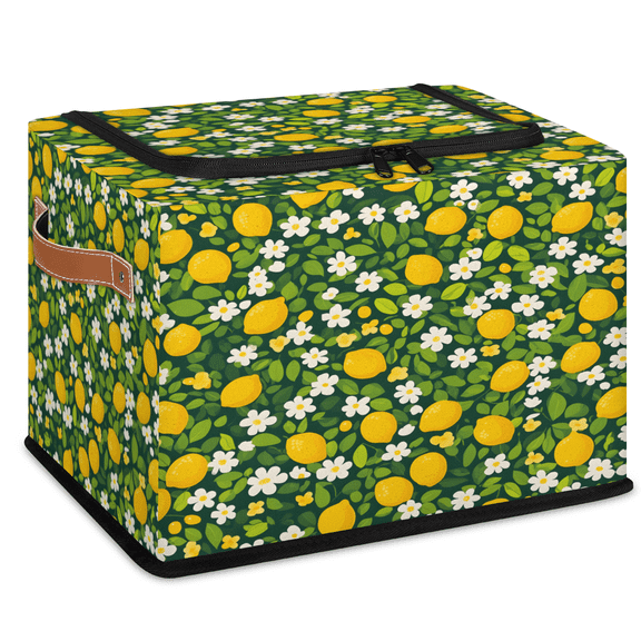 CURLYOOT Lemons Storage Bin with Zipper Lid Foldable Storage Basket Box Wildflowers Clothes Organizer Container for Closet, Shelf, Bedroom, Home Decor