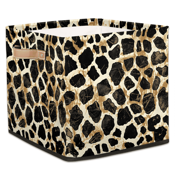 CURLYOOT Leopard Cube Storage Bin, 13 x 13 x 13 Storage Cube Bins for Organizing, Cheetah Print Fabric Foldable Closet Baskets with Handles for Closet, Shelves, Clothes
