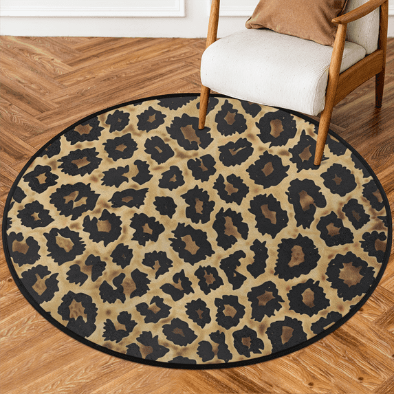CURLYOOT Leopard Print 5.2ft Round Rug for Living Room, Large Washable Area Rug, Non Slip Floor Mat Wild Safari Skin Pattern Indoor Rugs for Bedroom, Dining Room, Offices, Entryway