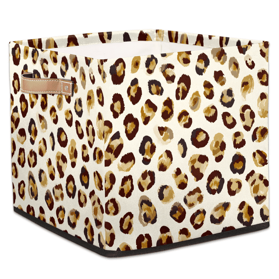 CURLYOOT Leopard Print Cube Storage Bin, 13 x 13 x 13 Storage Cube Bins for Organizing, Wild Animal Cheetah Fabric Foldable Closet Baskets with Handles for Closet, Shelves, Clothes