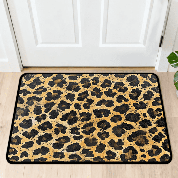 CURLYOOT Leopard Print Front Door Mat, Washable Non-Slip Cheetah Door Mat, Indoor Outdoor Floor Mats Absorbent Welcome Doormat for Entrance 20" x 30"