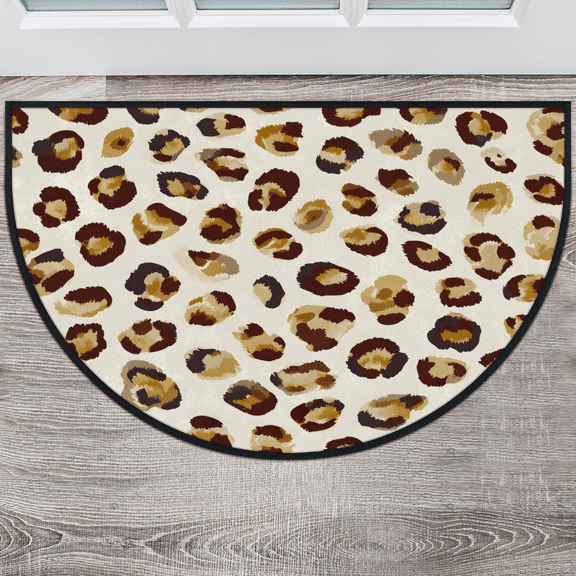 CURLYOOT Leopard Print Half Round Door Mat 24'' x 36'', Indoor Outdoor Entrance Rug, Semi Circular Area Rug, Non Slip Washable Absorbent Doormat, Wild Animal Cheetah Laundry Room Rug