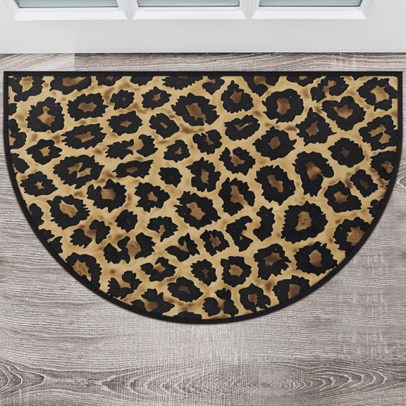 CURLYOOT Leopard Print Half Round Door Mat 24'' x 36'', Indoor Outdoor Entrance Rug, Semi Circular Area Rug, Non Slip Washable Absorbent Doormat, Wild Safari Skin Pattern Laundry Room Rug