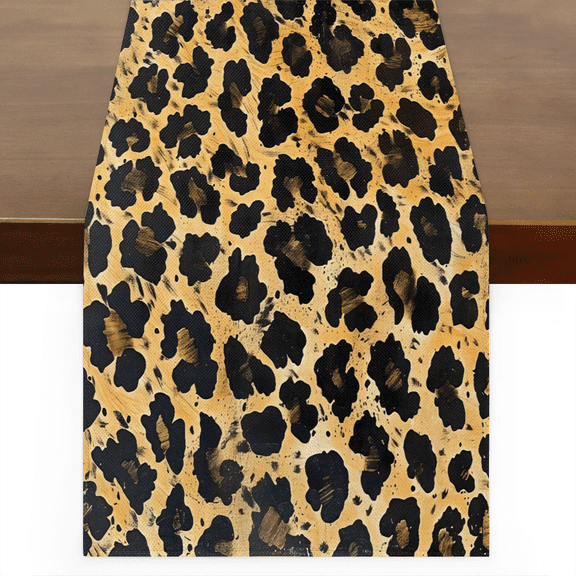 CURLYOOT Leopard Print Linen Table Runner 60 Inches Long Cheetah Kitchen Dining Table Farmhouse Decoration for Home Party Decor 13x60 Inch