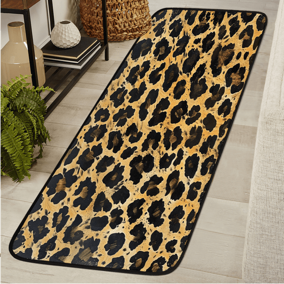 CURLYOOT Leopard Print Runner Rug 2'x6' Washable Kitchen Runner Rug Indoor Non Slip Laundry Rugs Cheetah Floor Carpet for Hallway Kitchen Entryway Bedroom Living Room