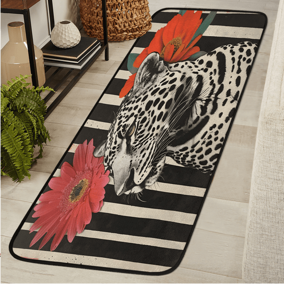 CURLYOOT Leopard Print Runner Rug 2'x6' Washable Kitchen Runner Rug Indoor Non Slip Laundry Rugs Leopard Cheetah Floor Carpet for Hallway Kitchen Entryway Bedroom Living Room