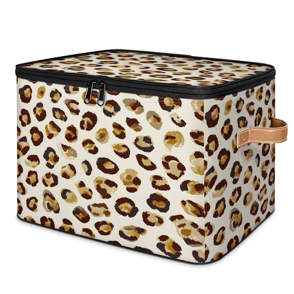 CURLYOOT Leopard Print Storage Bins with Lid, Decorative Fabric Closet Boxes with Lids, Wild Animal Cheetah Foldable Storage Baskets Shelves Container Organizers for Bedroom, Living Room, Dorm