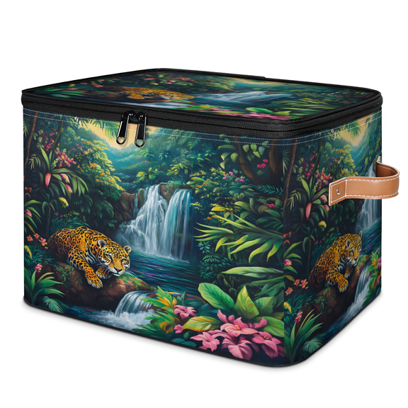 CURLYOOT Leopard Tropical Jungle Rainforest Storage Bins with Lid, Decorative Fabric Storage Boxes, Foldable Closet Shelf Organizer Baskets for Bedroom, Living Room, Home